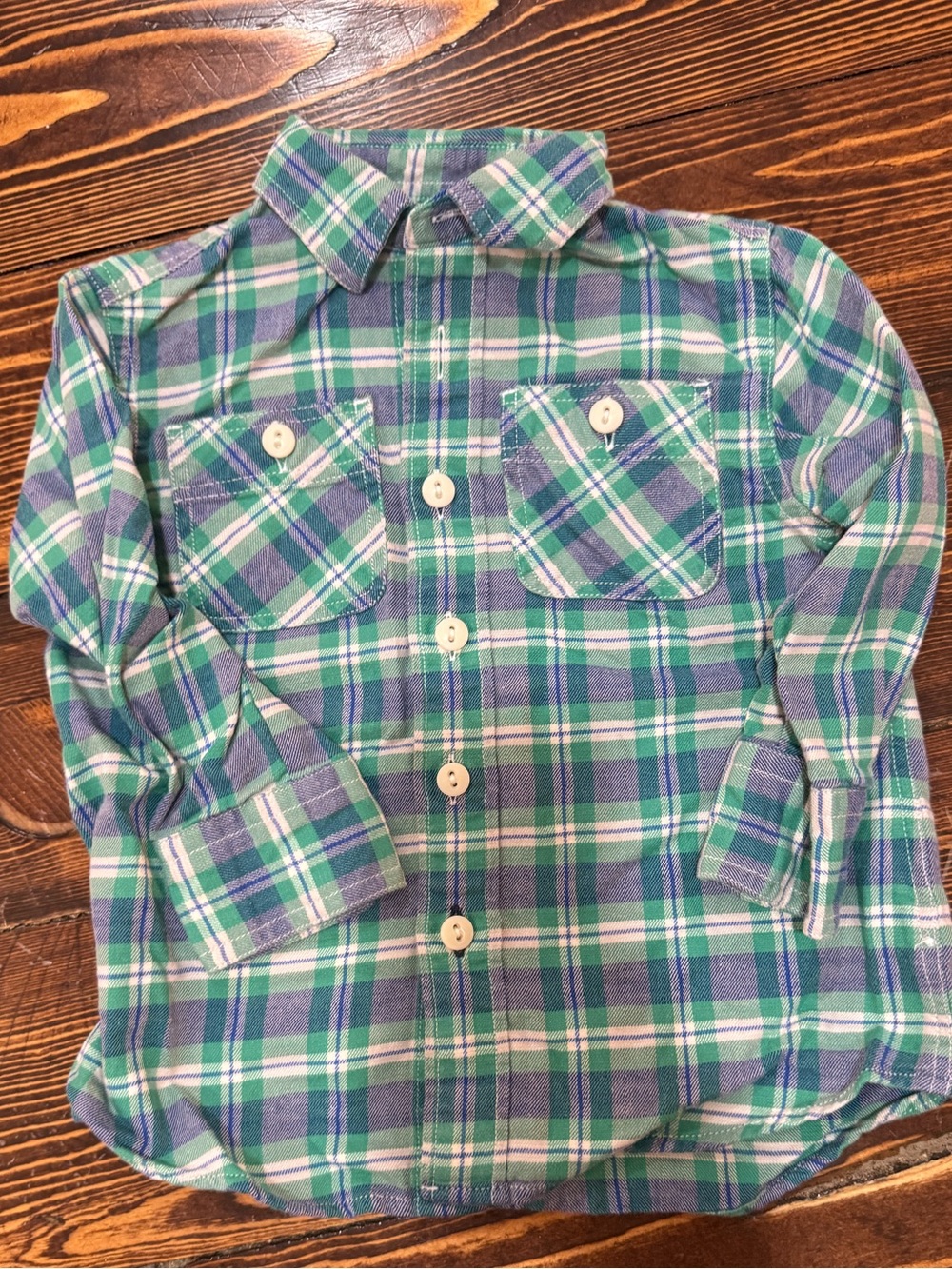 Crewcuts Flannel Green & Blue/Grey Plaid Button-Down Shirt